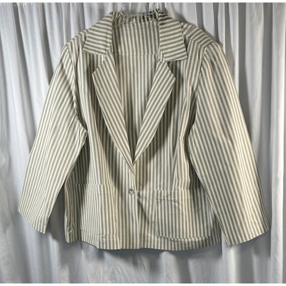 Unbranded Jackets & Blazers - One Button Striped Linen Blend Blazer, Taupe & Ivory, Sz: 22W, 82-28